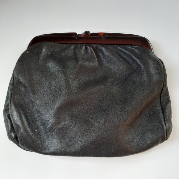 Handbags - Vintage Italian black genuine leather clutch